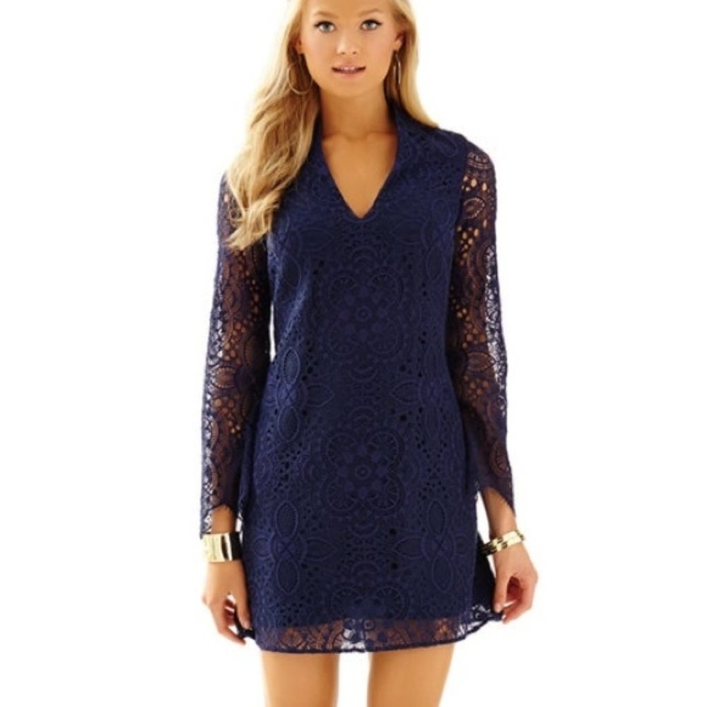 Lilly Pulitzer Felicity Dress, Sunburst Lace, Navy